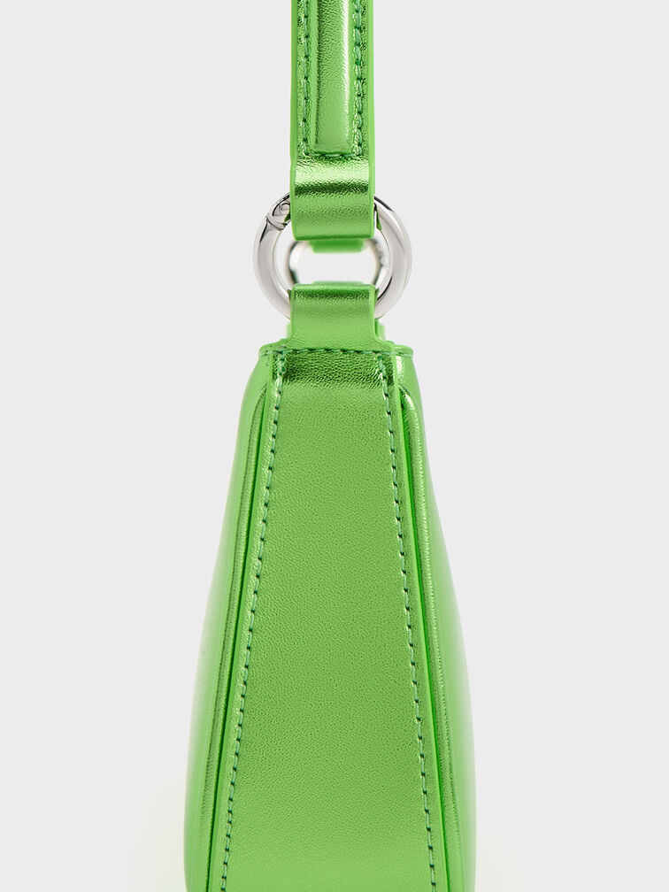 Metallic Curved Shoulder Bag, Green, hi-res