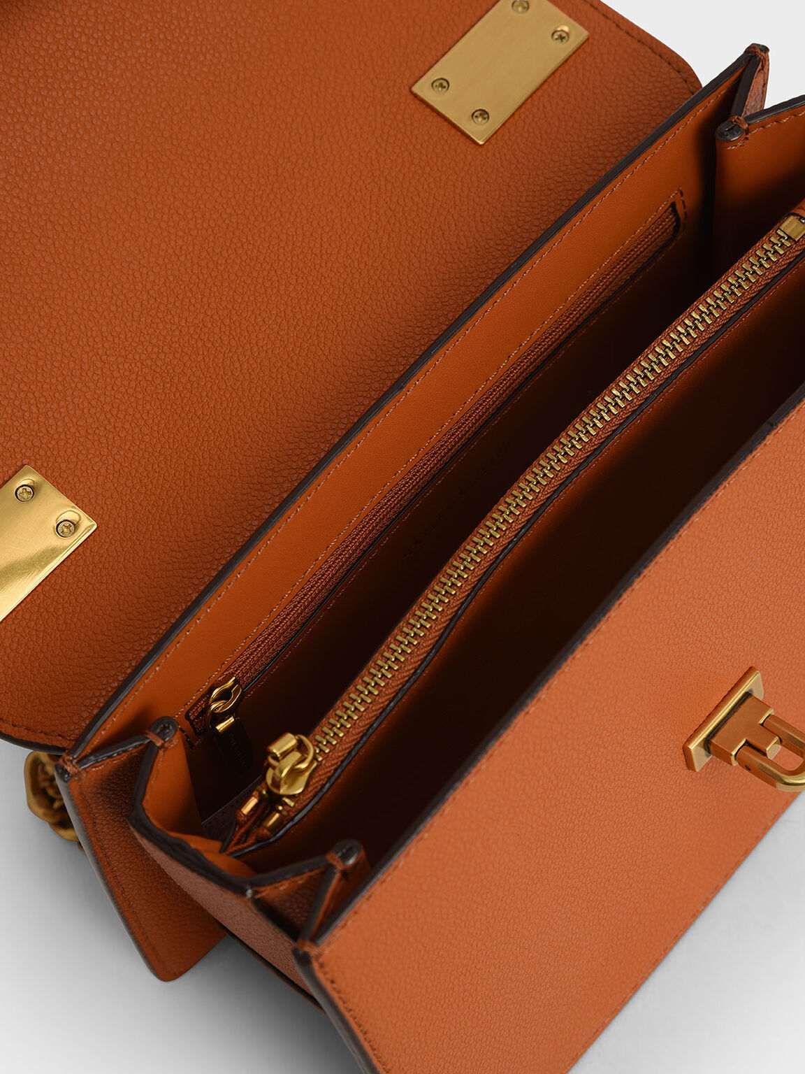 Metallic Push-Lock Crossbody Bag, Orange, hi-res