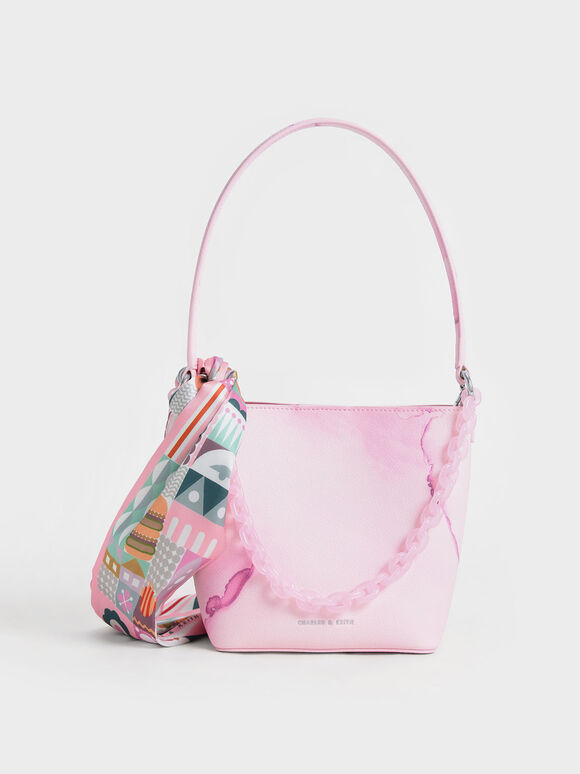 Alcott 印花絲巾水桶包, 淺粉色, hi-res