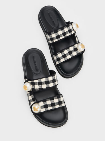 Pearl Embellished Gingham Slides, Multi, hi-res