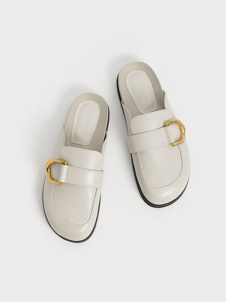 Gabine Buckled Leather Loafer Mules​, Chalk, hi-res