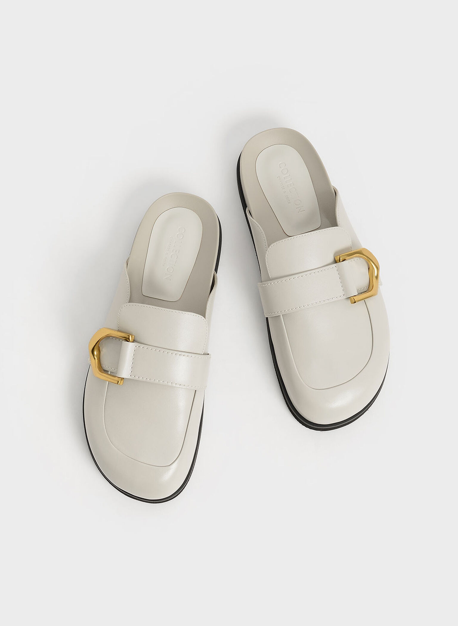 Gabine Buckled Leather Loafer Mules​, Chalk, hi-res