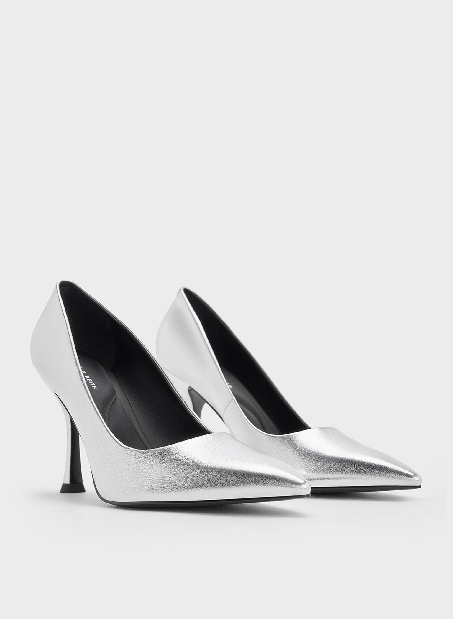 Metallic Pointed-Toe Spool-Heel Pumps, Silver, hi-res
