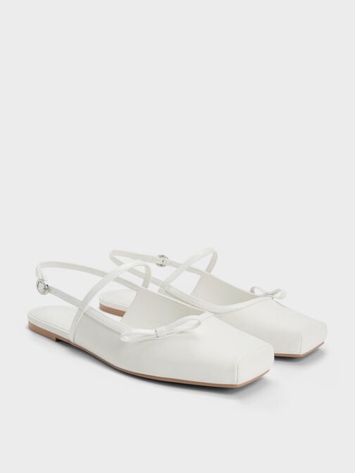 Bow Slingback Mary Jane Flats, White, hi-res