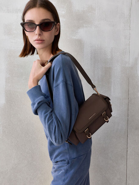 Levy Nylon Buckled Crossbody Bag, Espresso Brown, hi-res