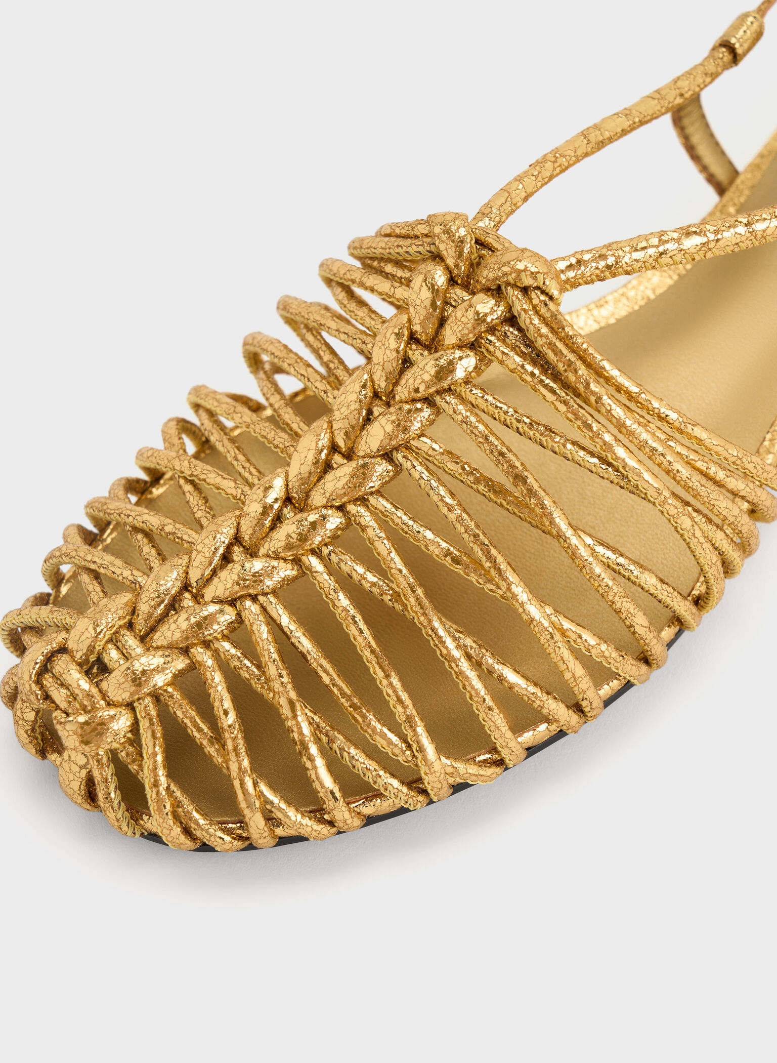 Metallic Woven Slingback Caged Sandals, Dorado, hi-res