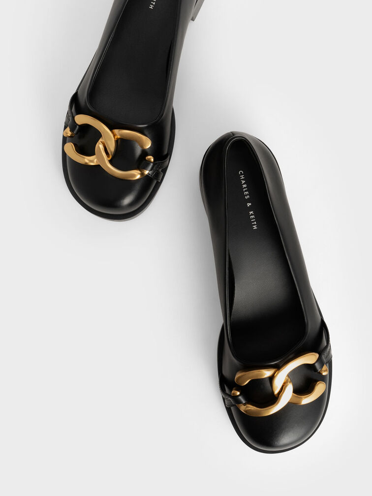 Chunky Metallic Accent Ballerinas, Black, hi-res