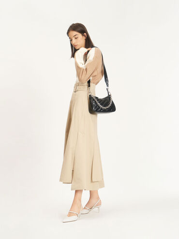 Panelled Chain Handle Crossbody Bag, Black, hi-res
