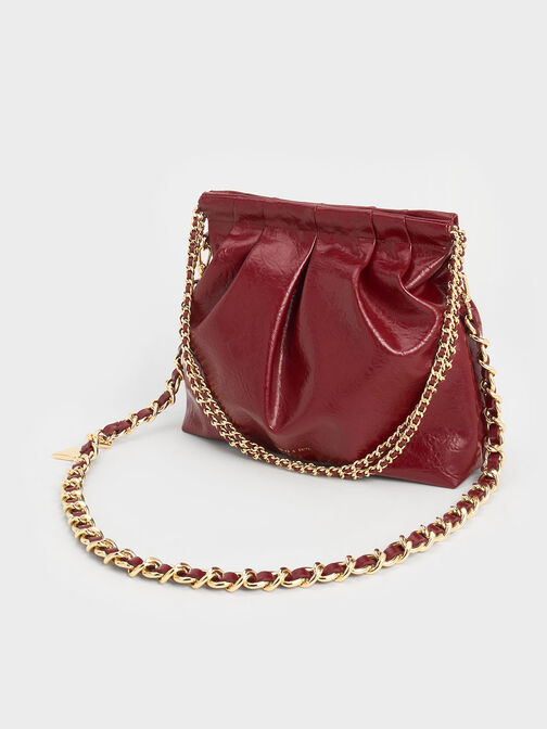 Duo Double Chain Hobo Bag, Burgundy, hi-res
