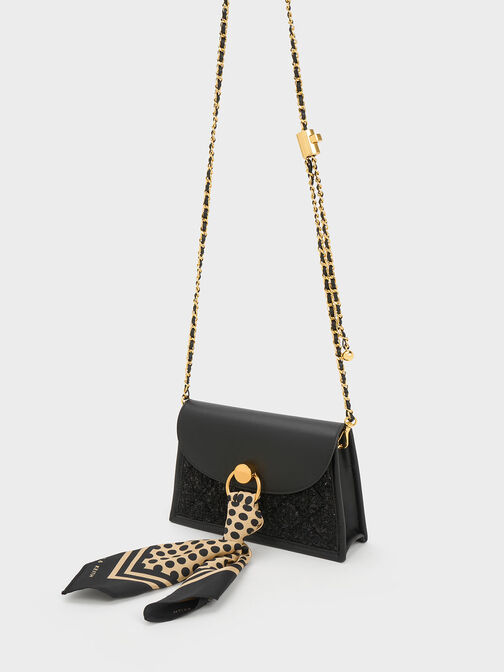 Mini Roza Beaded Handle Scarf Bag, Black, hi-res