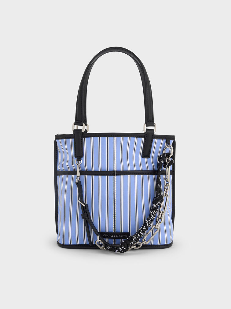 Addison Striped Knotted-Rope Double-Handle Tote Bag, Pinstripe Blue, hi-res