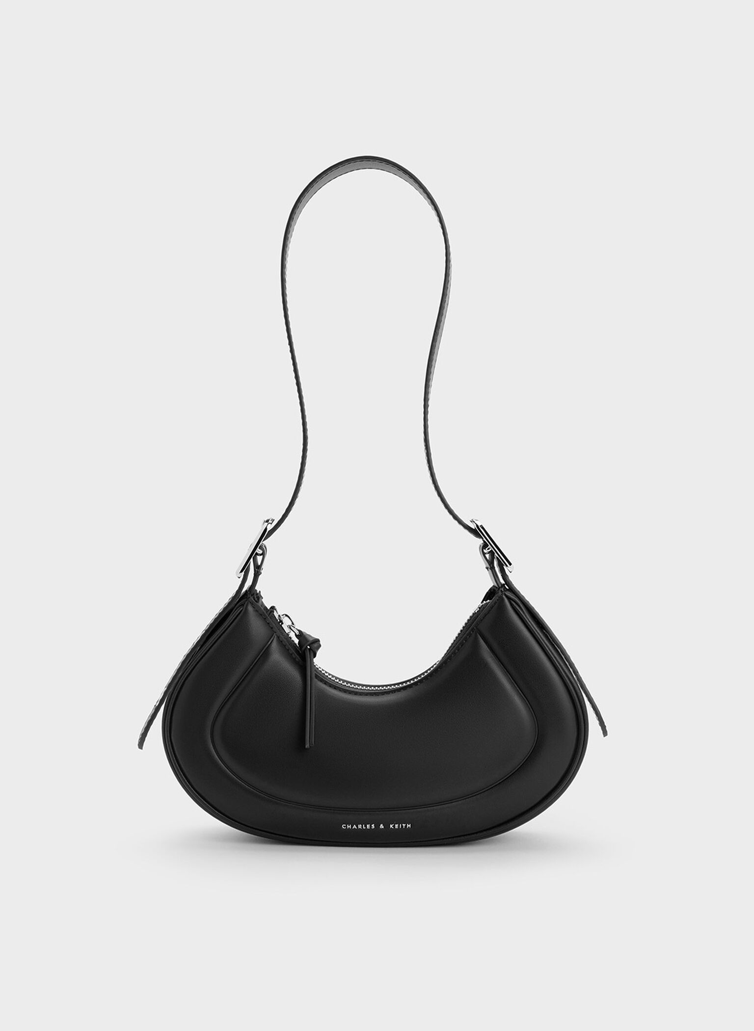 Petra Curved Shoulder Bag, Black, hi-res