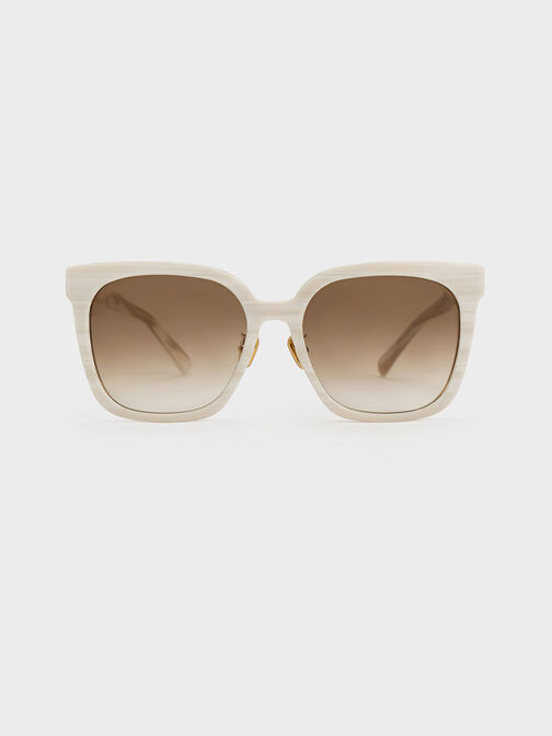 Open Wire Square Acetate Sunglasses, Cream, hi-res