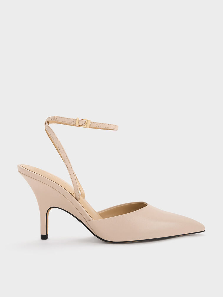 Nude Leather Ankle Strap Pumps - CHARLES & KEITH US