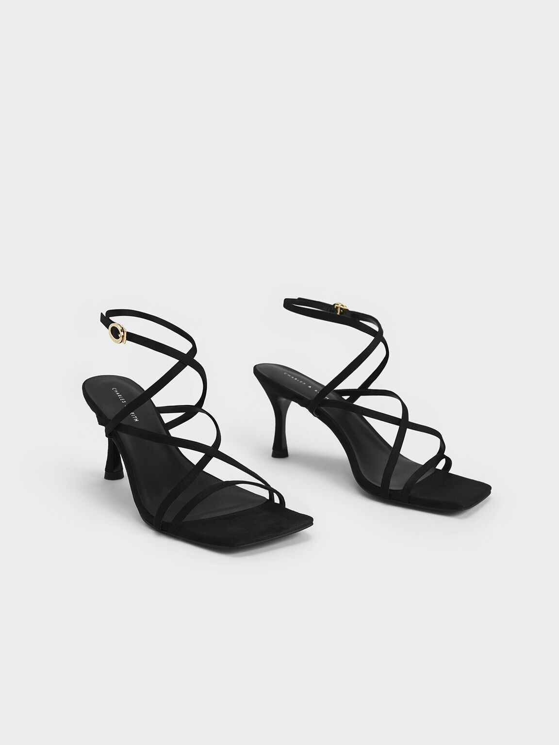 Textured Crossover Strappy Sandals, Black, hi-res