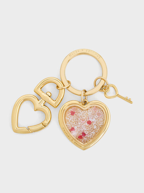 Heart Lock Crystal Keychain, Gold, hi-res