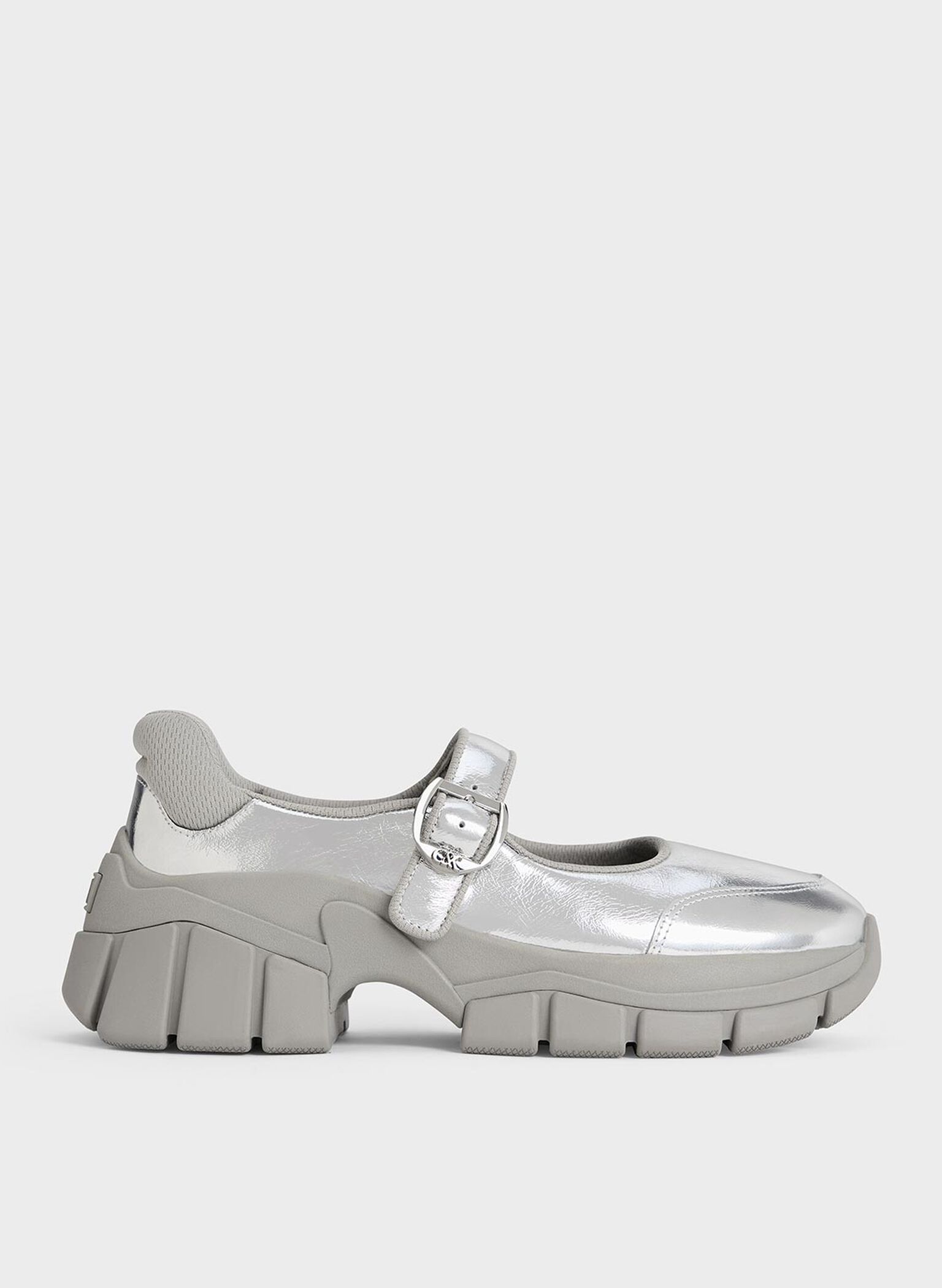 Zapatillas deportivas metalizados Mary Jane de cuero y tejido reciclado Yunna, Plateado, hi-res