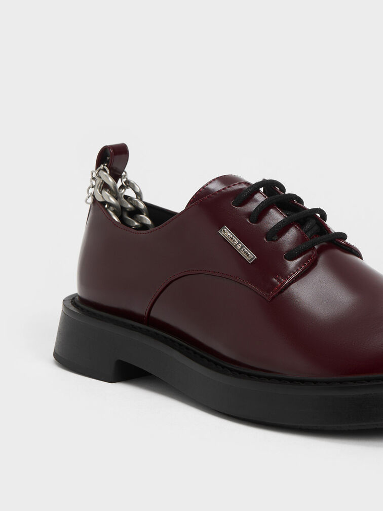 Chunky Chain Derby Shoes, Maroon, hi-res