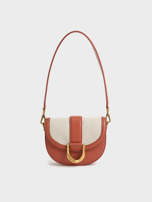 Mini Gabine Two-Tone Saddle Bag​, Brick, hi-res