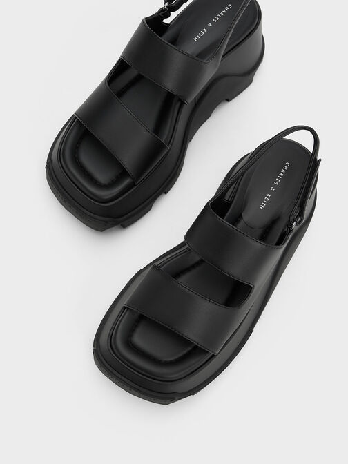 Asymmetric Platform Sandals, Black, hi-res