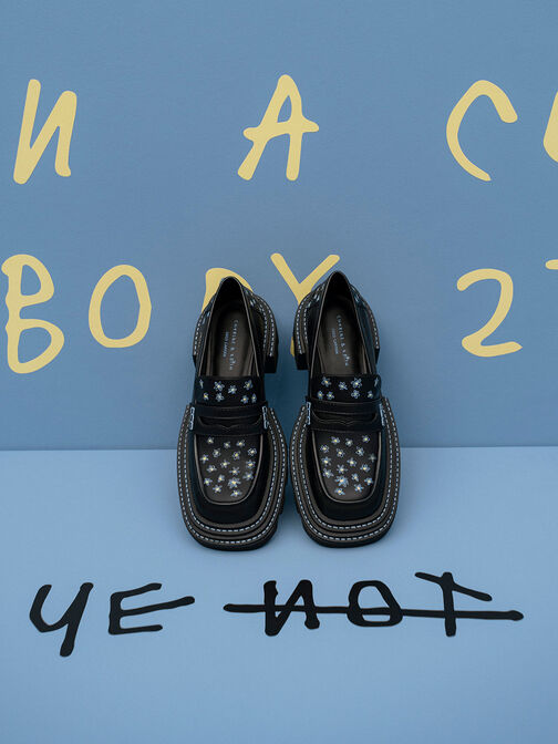Perline Chunky Penny Loafers, Black, hi-res