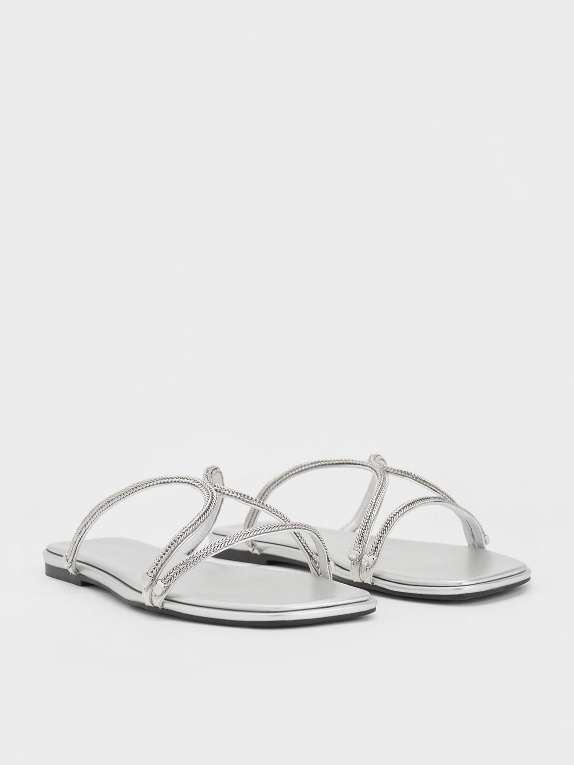 Silver strappy flats sale