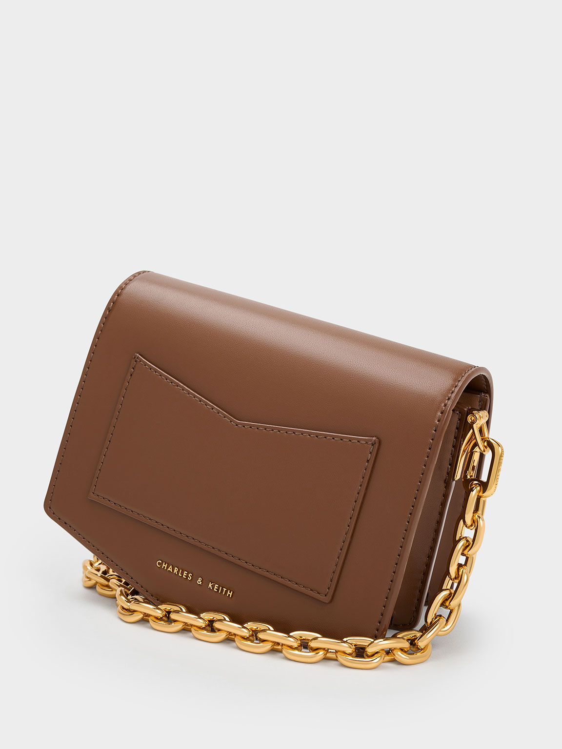 Lock-Motif Geometric Crossbody Bag, Chocolate, hi-res