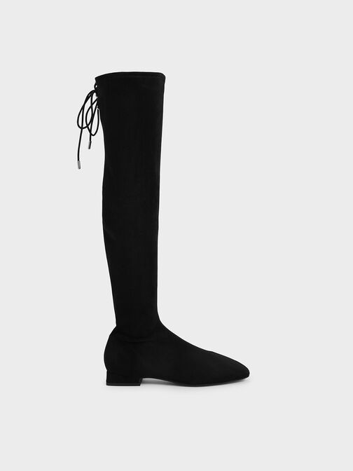Textured Thigh High Boots, Black, hi-res