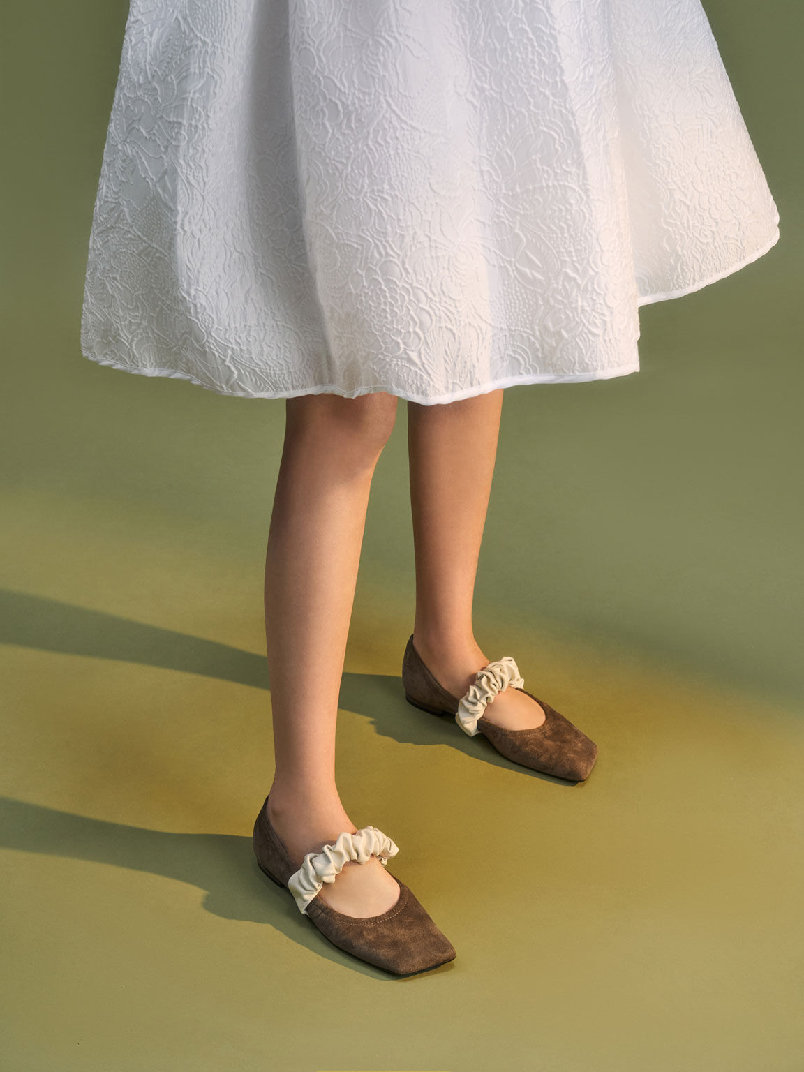Ruffle Strap Mary Janes, Olive, hi-res