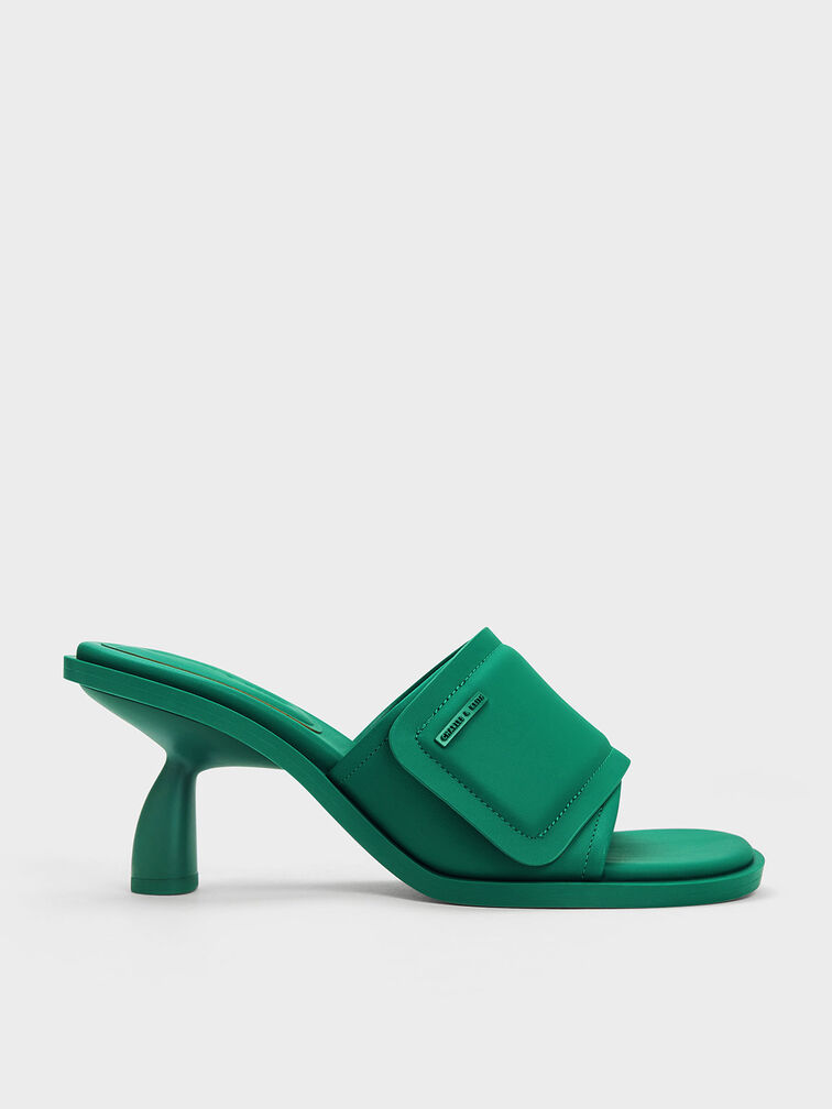 Puffy Sculptural Heel Mules, Green, hi-res