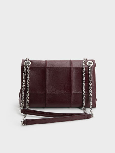 Bolso de Hombro Delfina Acolchado con Cadena, Wineberry Red, hi-res