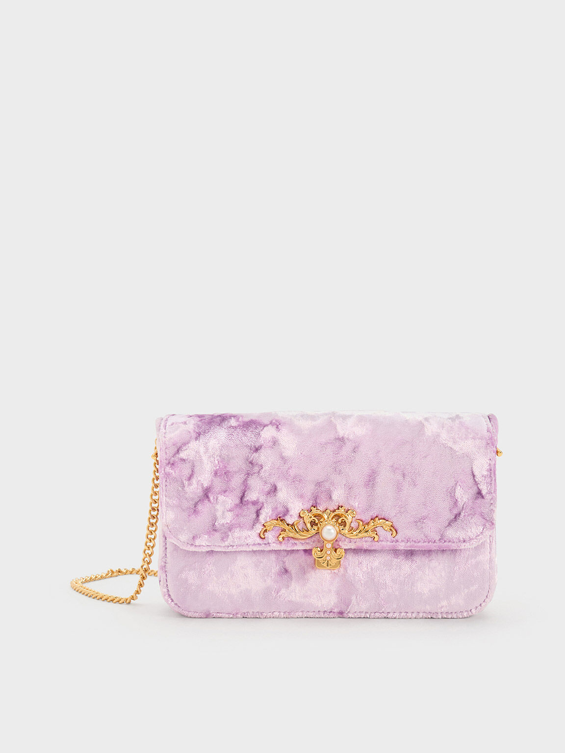 Merial Metallic Accent Velvet Clutch Lilac