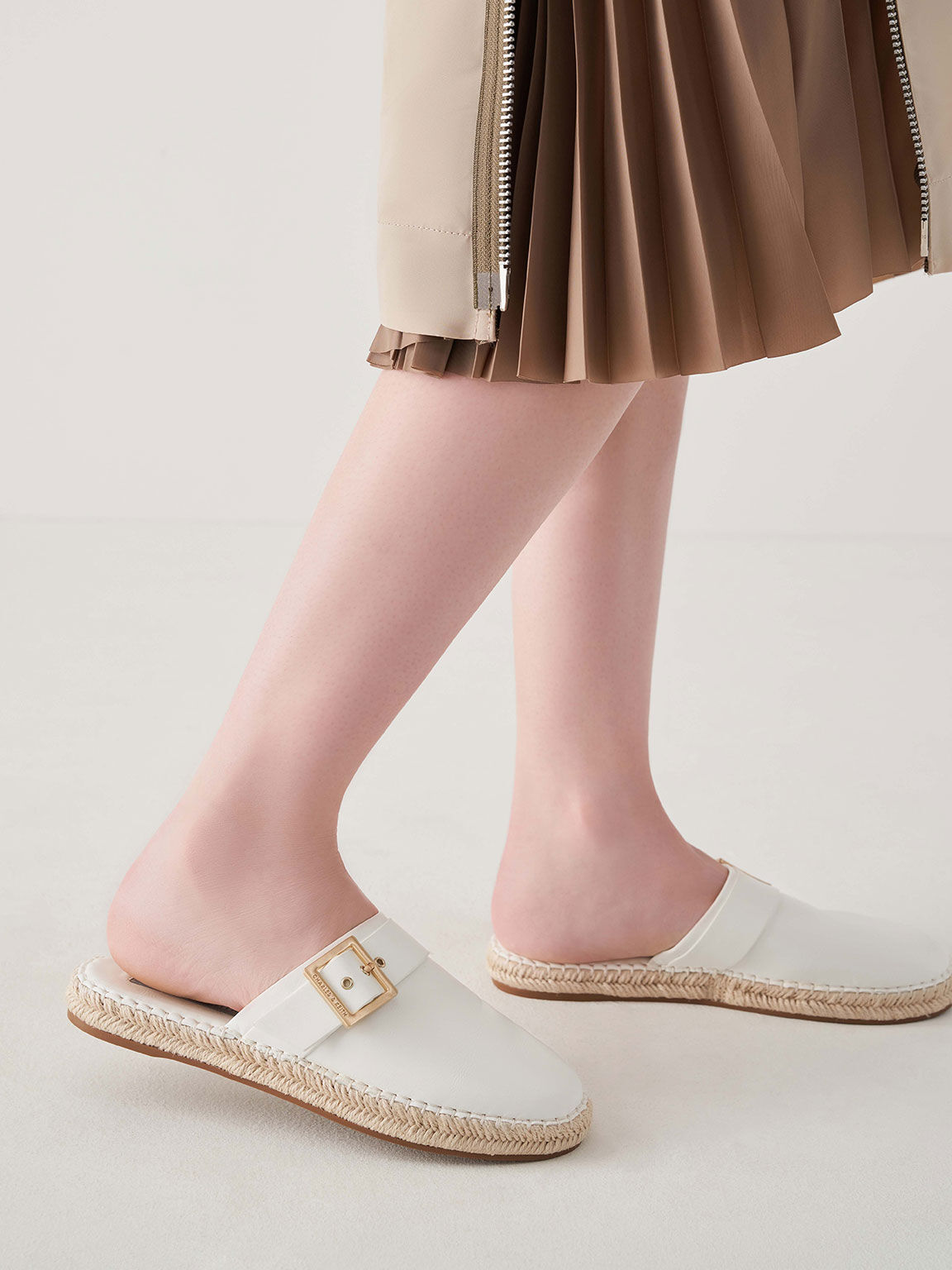 White Buckled Espadrille Mules - CHARLES & KEITH VN
