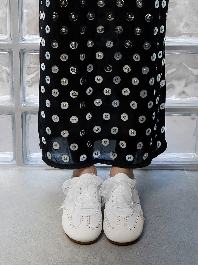 Cece Heart-Motif Sheer-Lace Sneakers, White, hi-res