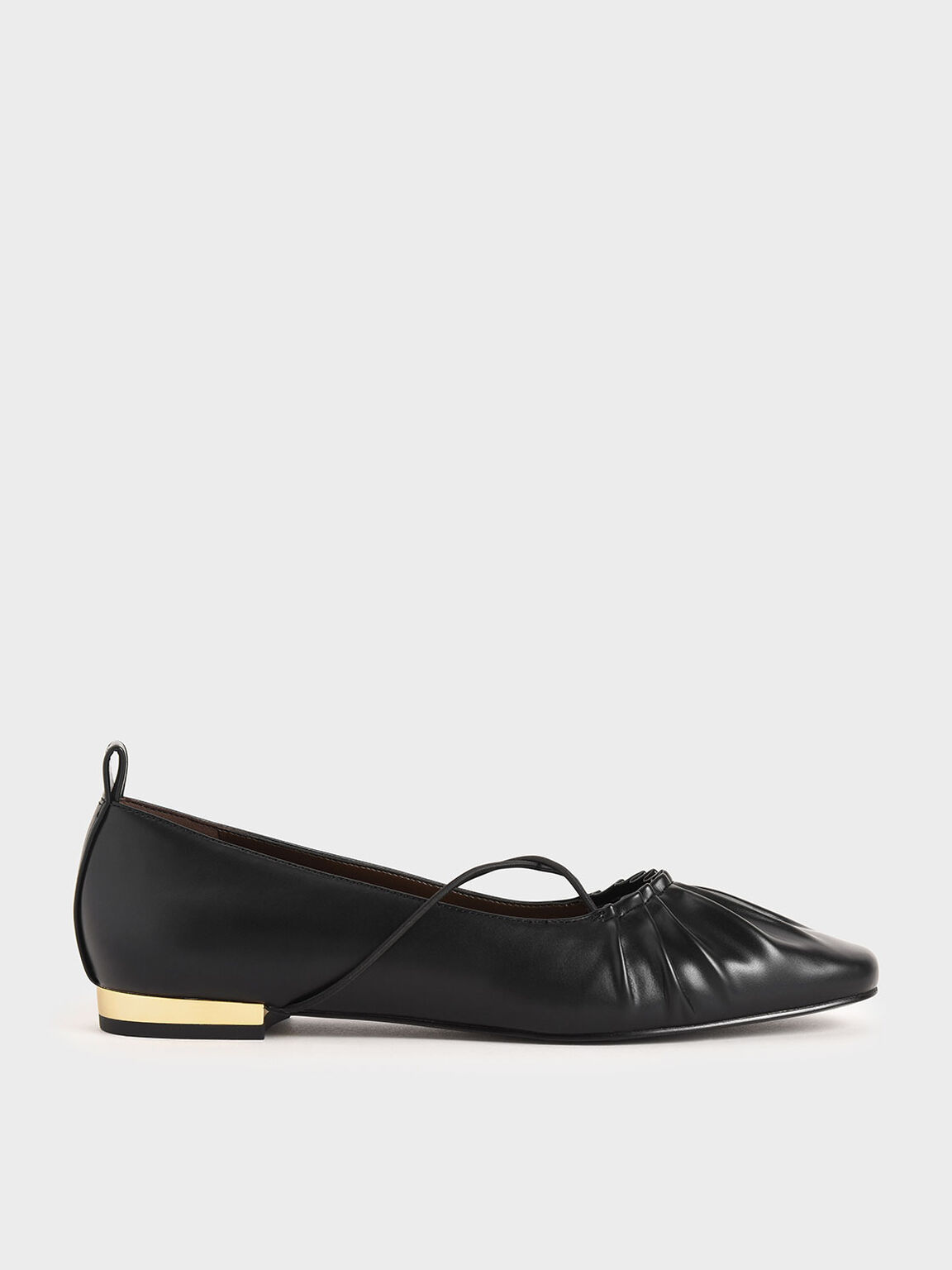 Black Criss-Cross Ruched Ballerina Flats - CHARLES & KEITH KR