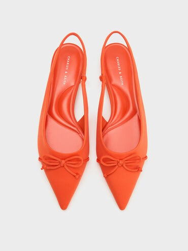 蝴蝶結尖頭平底鞋, 橘色, hi-res