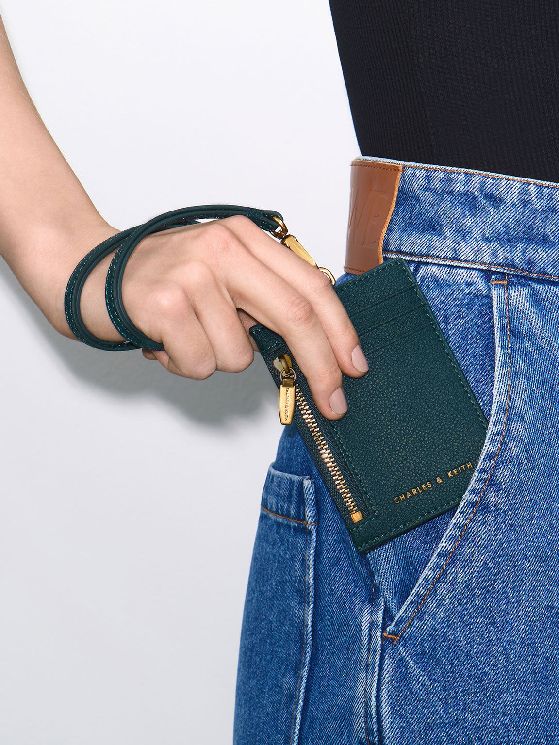 Side Zip Card Holder, Green, hi-res