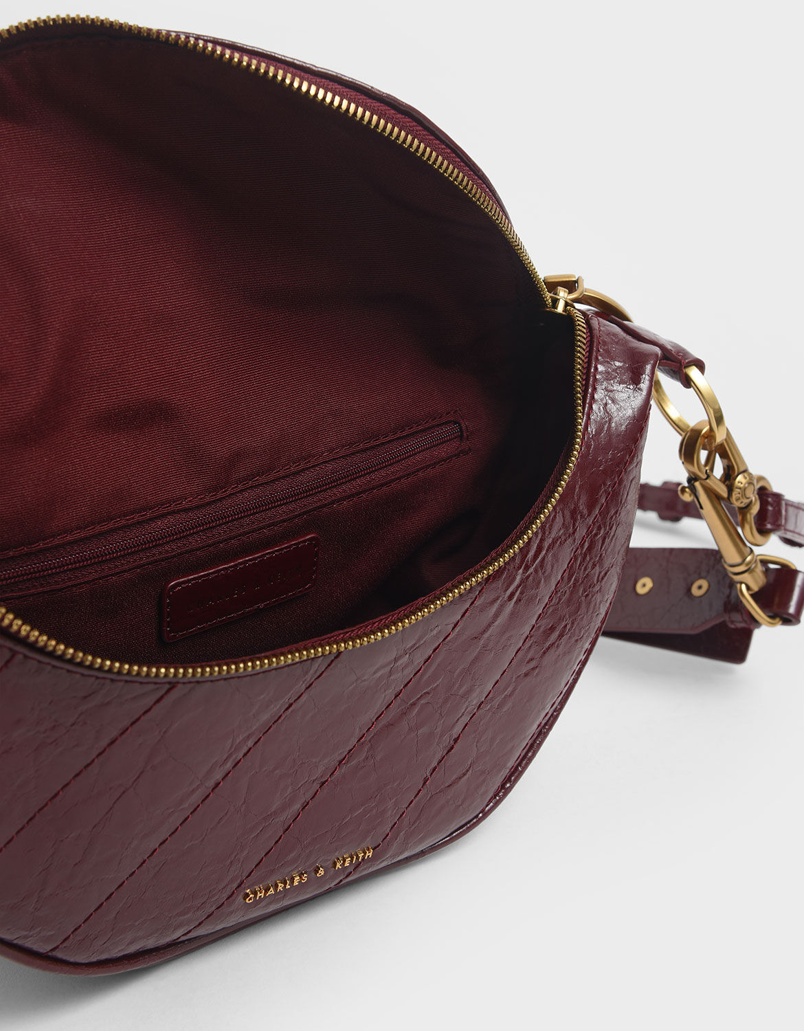 Burgundy Philomena Wrinkled Effect Semi Circle Crossbody Bag