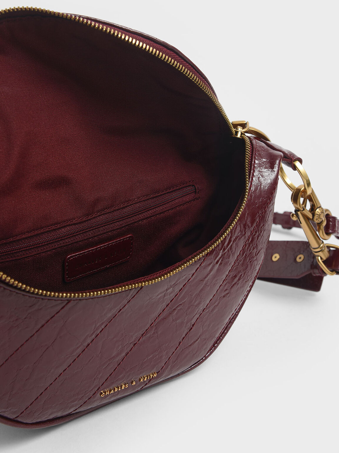 Philomena Wrinkled Effect Semi-Circle Crossbody Bag, Burgundy, hi-res