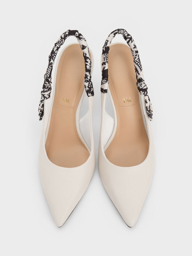 Tayari Leather Scarf-Strap Slingback Pumps, Chalk, hi-res
