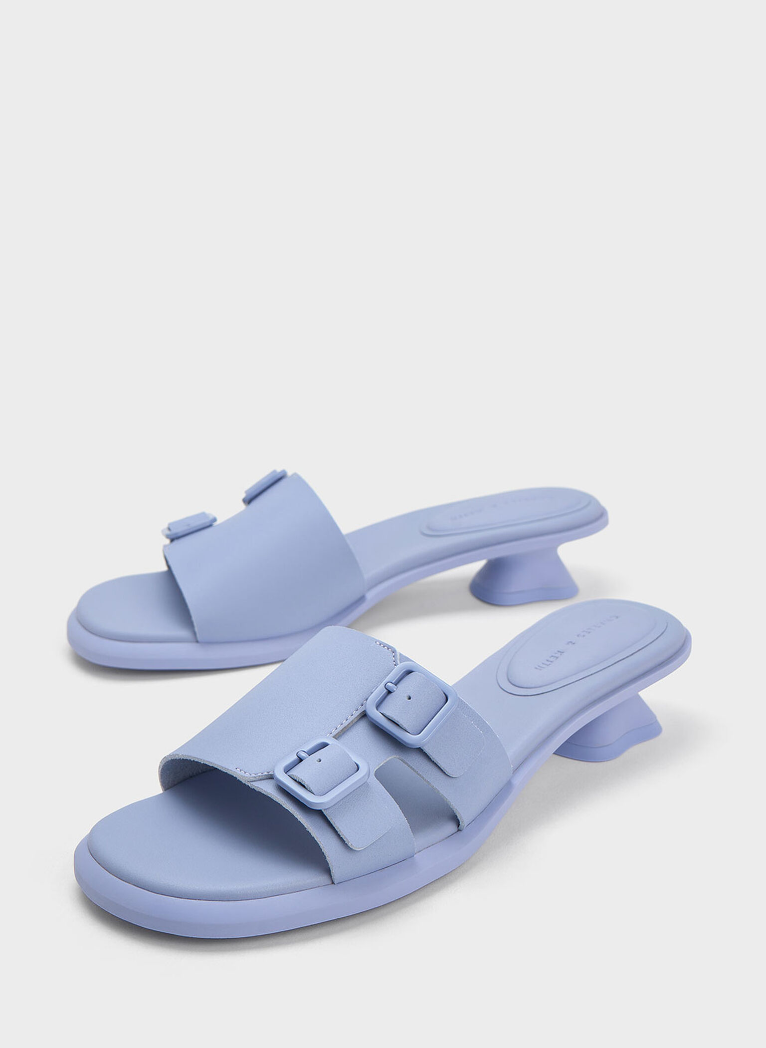 Lilac Double Buckle Sculptural Mules - CHARLES & KEITH SG