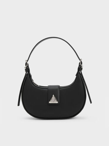 Bolso Trice con cierre de correa y acento metálico, Noir, hi-res