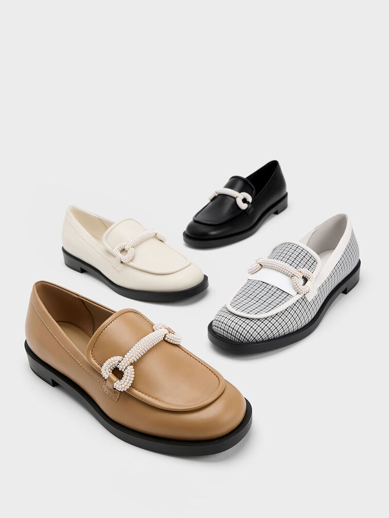 Beaded Strap Loafers, Black, hi-res