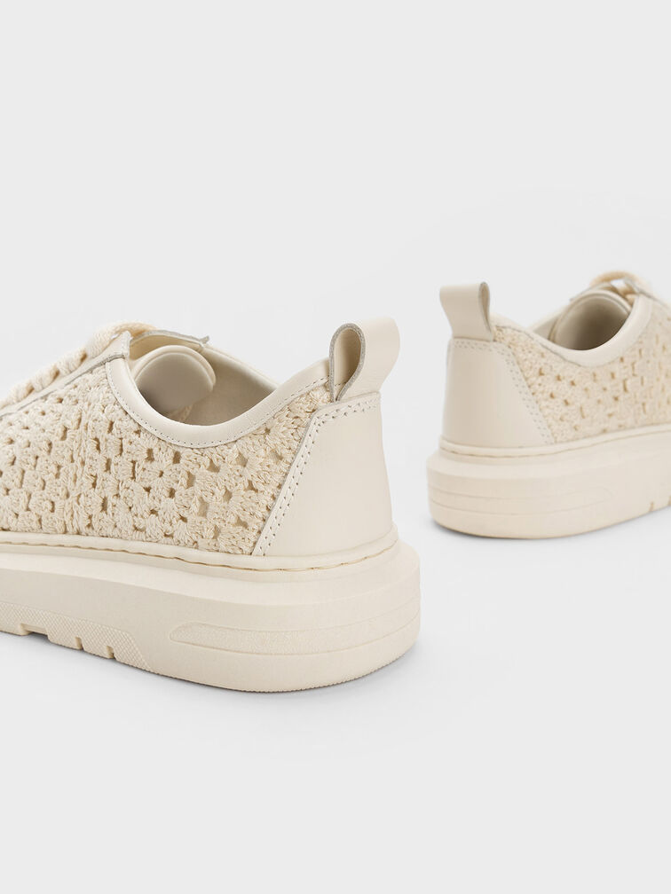 Chalk Crochet & Leather Sneakers - CHARLES & KEITH US