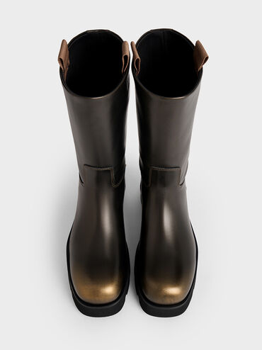 Double Pull-Tab Calf Boots, Bronze, hi-res