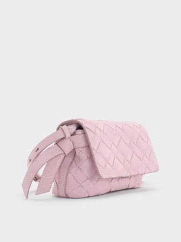 Ivette Recycled Suede Woven Crossbody Bag, Cotton Candy Pink, hi-res