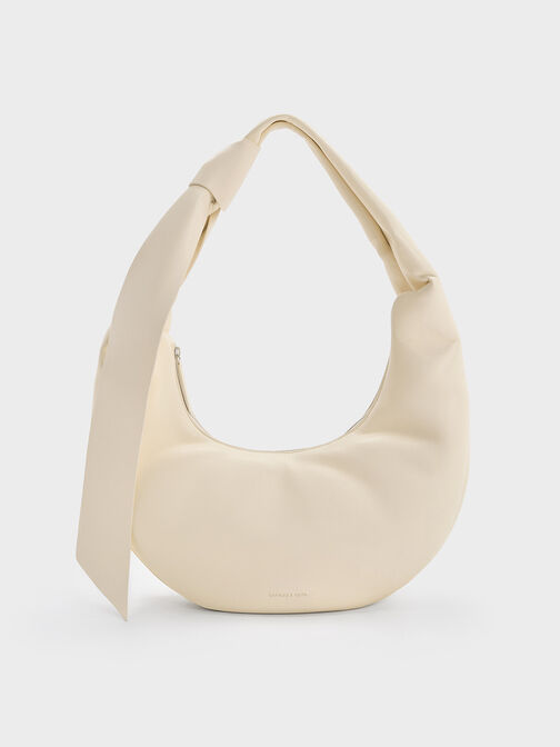 Bolso hobo curvo Toni con nudos, Blanco tiza, hi-res