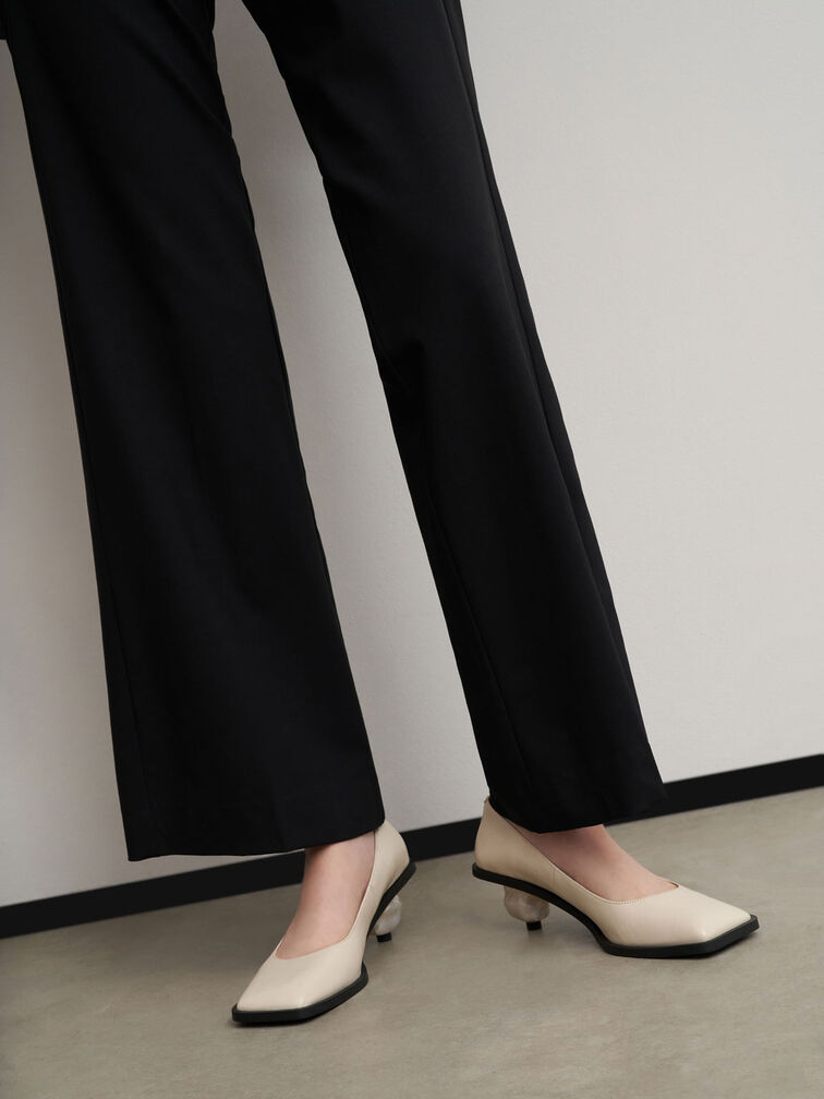 Sculptural Heel Pumps (Kid Leather), Beige, hi-res