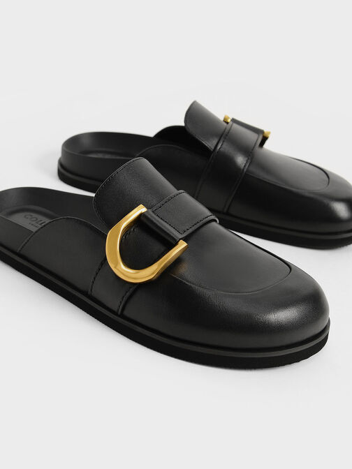 Gabine Buckled Leather Loafer Mules​, Black, hi-res