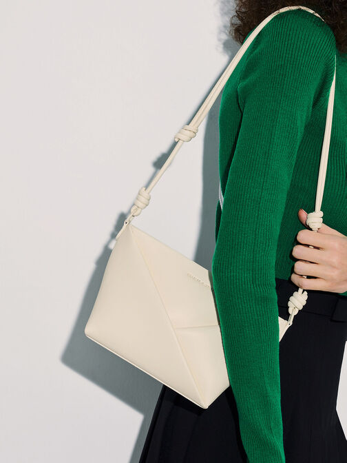 Bolso cruzado geométrico Midori, Crema, hi-res